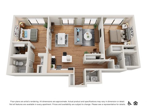 Floor plan for 2 beds, 2.5 baths, 1250 sqft